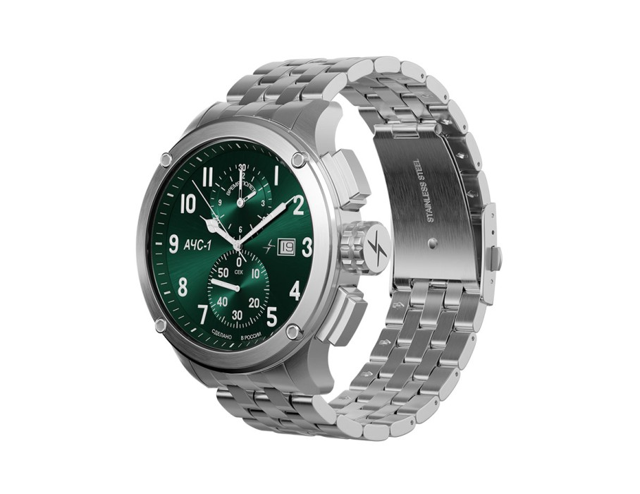 ачс-1 3520.d 44 мм кварц хронограф зеленые матовые для взрослого возраста оригинал