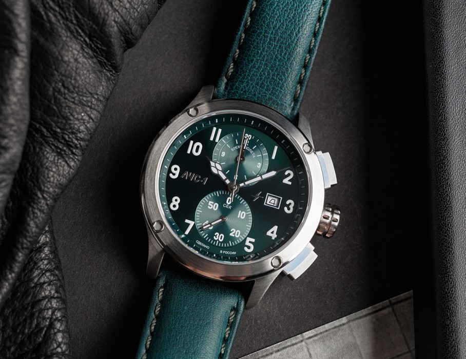 ачс-1 3520.d 44 мм кварц хронограф зеленые матовые по акции