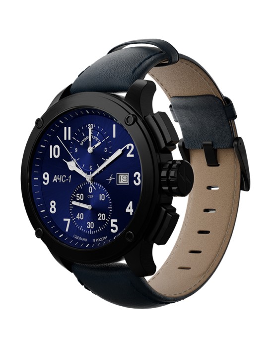 ачс-1 44 мм кварц хронограф синие матовые от известного бренда по акции