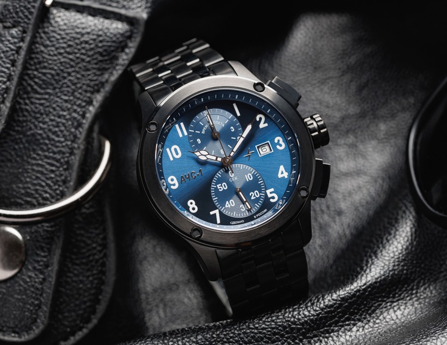 ачс-1 44 мм кварц хронограф синие матовые по акции