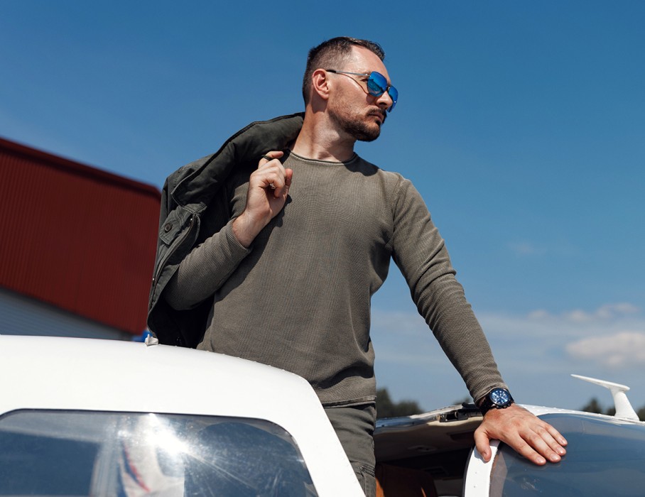 ачс-1 44 мм кварц хронограф синие матовые купить с доставкой