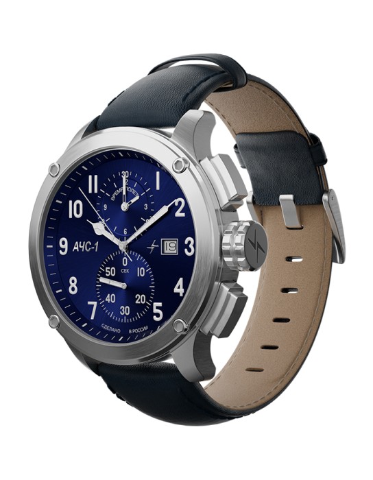 ачс-1 44 мм кварц хронограф синие стальные от известного бренда по акции