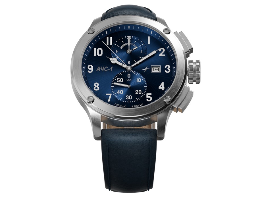 ачс-1 44 мм кварц хронограф синие стальные из проверенных материалов со скидкой