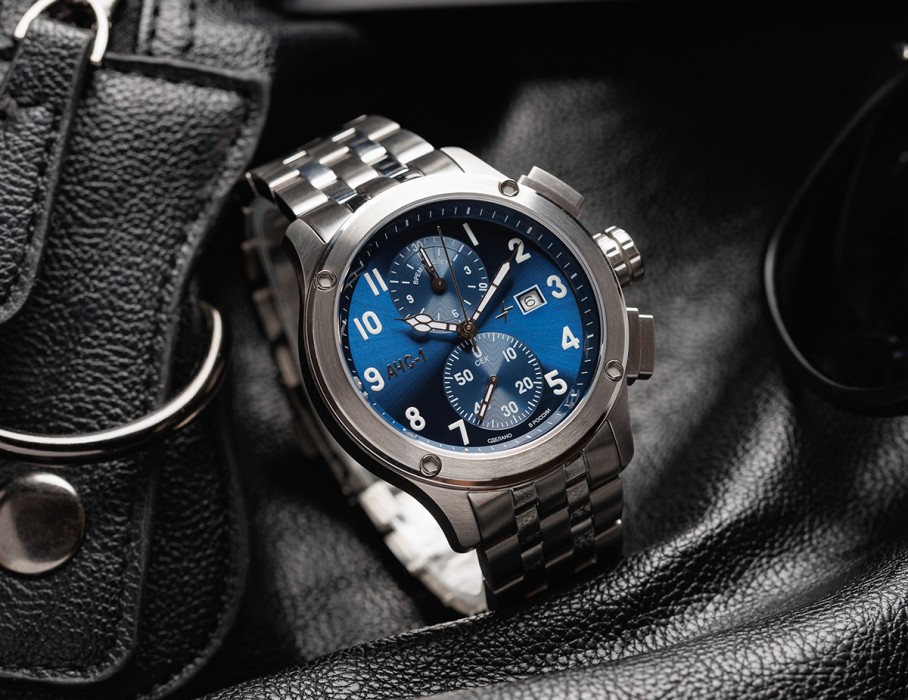 ачс-1 44 мм кварц хронограф синие стальные по акции